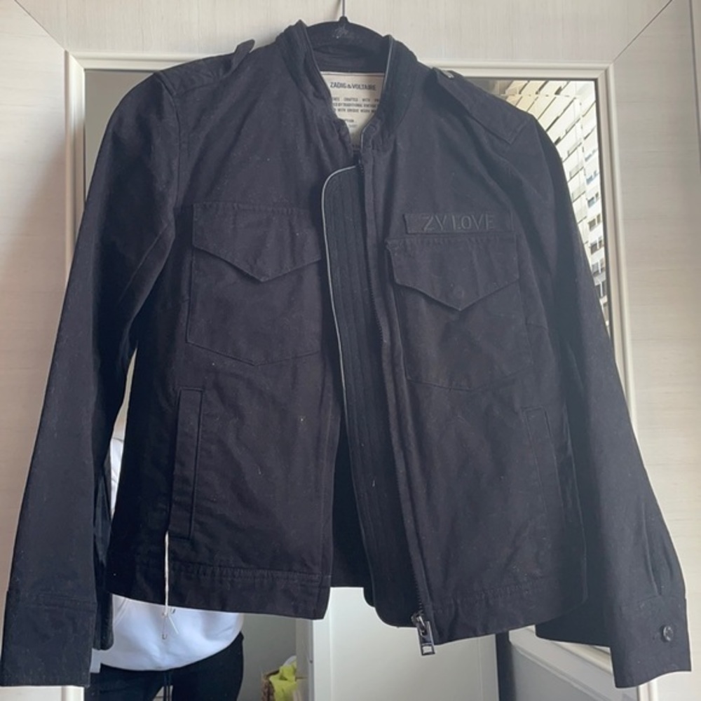 NWT BLACK / WHITE SOFT SUEDED CANVAS GRAPHIC ZADIG & VOLTAIRE JACKET